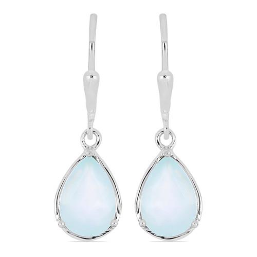 BUY NATURAL AQUA CHALCEDONY GEMSTONE BIG STONE EARRINGS IN STERLING SILVER